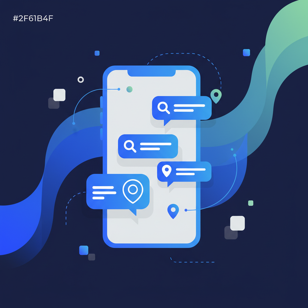 Uma pessoa usando o celular para pesquisar vagas de emprego, com ícones de notificação e lupas de busca aparecendo na tela do aparelho.