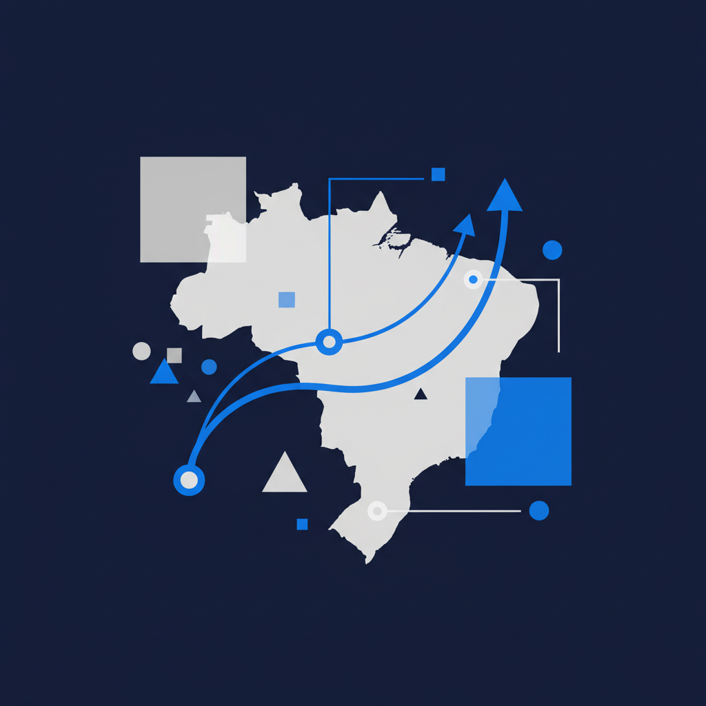 Uma representação abstrata do mercado de trabalho remoto no Brasil, com elementos gráficos que simbolizam conexão e flexibilidade, focando em dados e tendências.